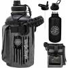 imageIron Infidel Battle Bottle  Half Gallon Insulated Water Bottle with Paracord Handle  Large 64 oz Stainless Steel Water Jug ampamp Rugged Removable Sleeve For Keys Wallet Phone Black Camo 2 Liter64oz  Betsy Ross