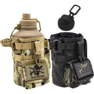 imageBattle Bottle  Half Gallon Insulated Water Bottle with Paracord Handle  64 oz Stainless Steel Water Jug with Two Rugged Removable Sleeves for Keys Wallet ampamp Phone Camo Sleeves Bundle