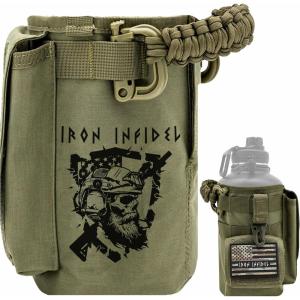 imageIron InfideI Battle Bottle Sleeve  64 oz and 32 oz Water Bottle Sleeve Only for Half Gallon 1L Steel Water Bottle  Rugged Cover with Molle for Versatile Design with Storage for Phone Wallet ampamp KeysSleep Deprived  OD Green