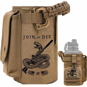 imageIron InfideI Battle Bottle Sleeve  64 oz and 32 oz Water Bottle Sleeve Only for Half Gallon 1L Steel Water Bottle  Rugged Cover with Molle for Versatile Design with Storage for Phone Wallet ampamp KeysJoin or Die  Tan
