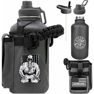imageIron Infidel Battle Bottle  Half Gallon Insulated Water Bottle with Paracord Handle  Large 64 oz Stainless Steel Water Jug ampamp Rugged Removable Sleeve For Keys Wallet Phone Black Camo 2 Liter64oz  Earned  Not Given