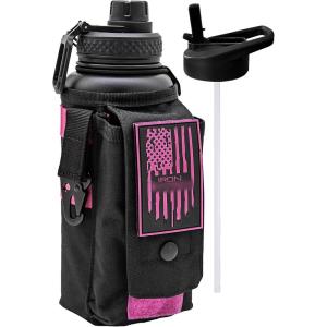 imageIron Infidel Battle Bottle  Half Gallon Insulated Water Bottle with Paracord Handle  Large 64 oz Stainless Steel Water Jug ampamp Rugged Removable Sleeve For Keys Wallet Phone Black Camo 2 Liter32oz  BlackPink