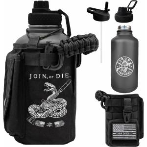 imageIron Infidel Battle Bottle  Half Gallon Insulated Water Bottle with Paracord Handle  Large 64 oz Stainless Steel Water Jug ampamp Rugged Removable Sleeve For Keys Wallet Phone Black Camo 2 Liter64oz  Join or Die