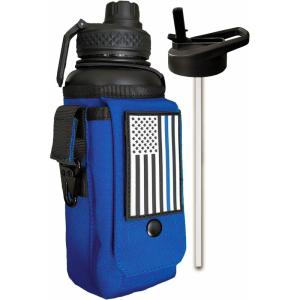 imageIron Infidel Battle Bottle  Half Gallon Insulated Water Bottle with Paracord Handle  Large 64 oz Stainless Steel Water Jug ampamp Rugged Removable Sleeve For Keys Wallet Phone Black Camo 2 Liter32oz  Blue Line