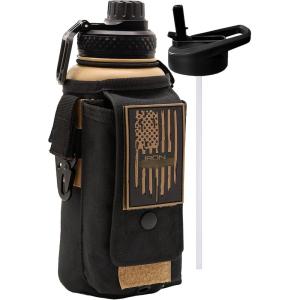 imageIron Infidel Battle Bottle  Half Gallon Insulated Water Bottle with Paracord Handle  Large 64 oz Stainless Steel Water Jug ampamp Rugged Removable Sleeve For Keys Wallet Phone Black Camo 2 Liter32oz  Brown Recluse