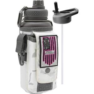 imageIron Infidel Battle Bottle  Half Gallon Insulated Water Bottle with Paracord Handle  Large 64 oz Stainless Steel Water Jug ampamp Rugged Removable Sleeve For Keys Wallet Phone Black Camo 2 Liter32oz  Arctic Camo