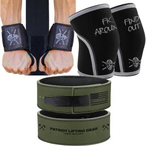 imageIron Infidel Knee Sleeves for Weightlifting Powerlifting  Weight Lifting Belt HeavyDuty Leather Weight Lifting Belt  Wrist Wraps for Weightlifting Bundle