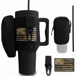 imageIron Infidel Tactical Tumbler with Straw Lid  40oz Insulated Tumbler for Men ampamp Women that Fits Car Cup Holder with Rugged Sleeve to Store Keys Wallet ampamp Phone  Stealth Black40 Oz  Stealth Black