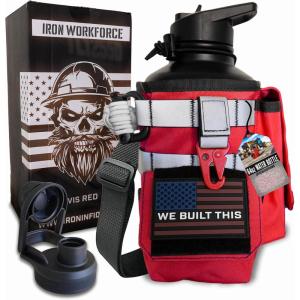 imageIron Infidel Workforce Water Bottle  64 oz Insulated Stainless Steel  Half Gallon Vacuum Water Jug  Paracord Handle Removable Sleeve  Large Thermal Flask  Hiking Camping Workouts RedRed