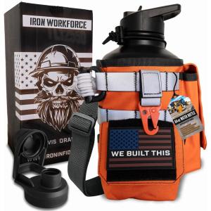 imageIron Infidel Workforce Water Bottle  64 oz Insulated Stainless Steel  Half Gallon Vacuum Water Jug  Paracord Handle Removable Sleeve  Large Thermal Flask  Hiking Camping Workouts RedOrange