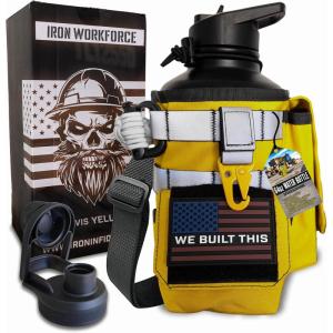 imageIron Infidel Workforce Water Bottle  64 oz Insulated Stainless Steel  Half Gallon Vacuum Water Jug  Paracord Handle Removable Sleeve  Large Thermal Flask  Hiking Camping Workouts RedYellow
