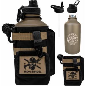 imageIron Infidel Battle Bottle  One Gallon Insulated Water Bottle with Dual Carry Handles  128 oz Tactical Stainless Steel Water Jug ampamp Rugged Extra Large Sleeve With Storage Betsy 128 Ounces64oz  Brown Recluse