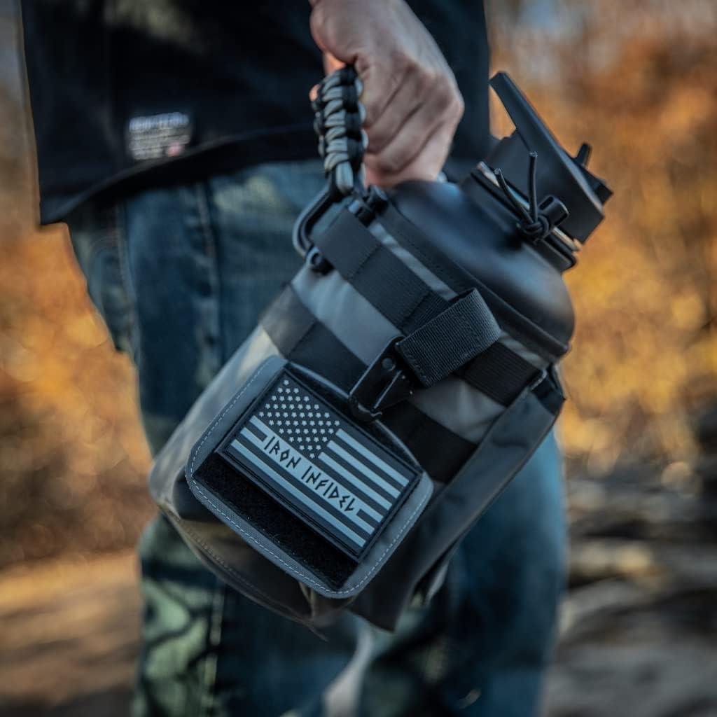 imageIron Infidel Battle Pack  Accessories Kit for Battle Bottle  Water Bottle Cap Replacements for 64 Oz or 32 Oz  Wide Mouth Lid Shoulder Strap Paracord Handle Morale Patch ampamp DecalBlackGrey