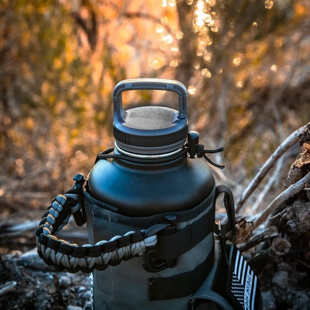 imageIron Infidel Battle Pack  Accessories Kit for Battle Bottle  Water Bottle Cap Replacements for 64 Oz or 32 Oz  Wide Mouth Lid Shoulder Strap Paracord Handle Morale Patch ampamp DecalBlackGrey