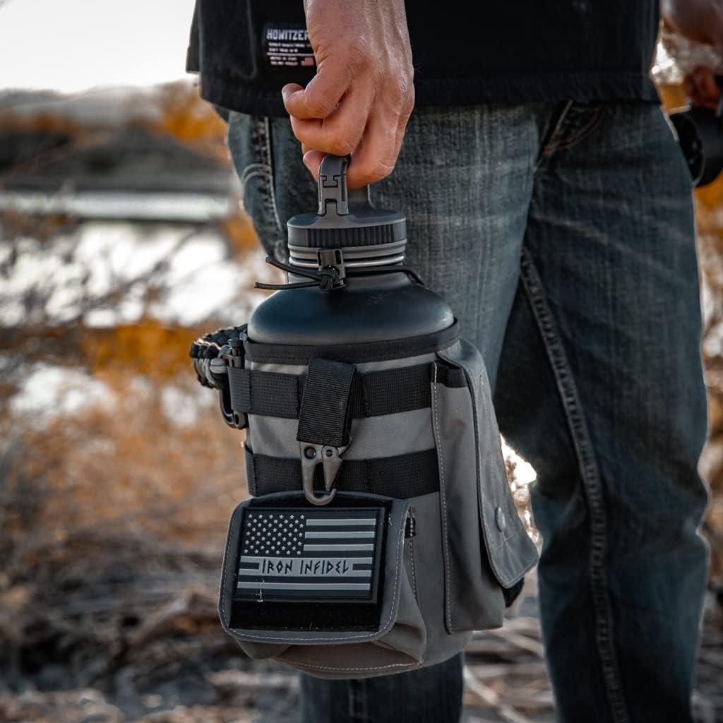 imageIron Infidel Battle Pack  Accessories Kit for Battle Bottle  Water Bottle Cap Replacements for 64 Oz or 32 Oz  Wide Mouth Lid Shoulder Strap Paracord Handle Morale Patch ampamp DecalBlackGrey