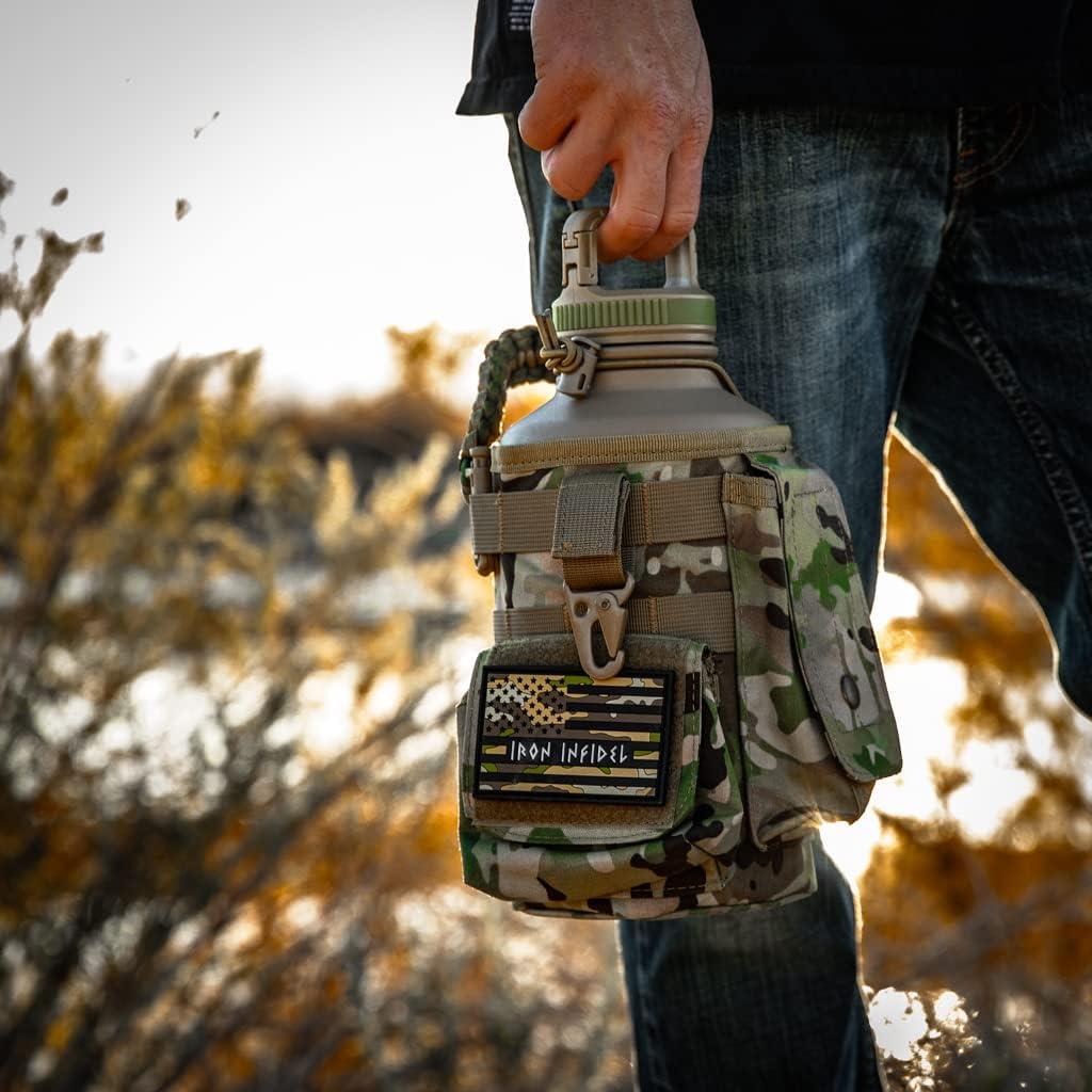 imageIron Infidel Battle Pack  Accessories Kit for Battle Bottle  Water Bottle Cap Replacements for 64 Oz or 32 Oz  Wide Mouth Lid Shoulder Strap Paracord Handle Morale Patch ampamp DecalGreenTan