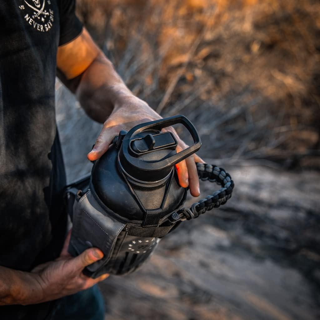 imageIron Infidel Battle Pack  Accessories Kit for Battle Bottle  Water Bottle Cap Replacements for 64 Oz or 32 Oz  Wide Mouth Lid Shoulder Strap Paracord Handle Morale Patch ampamp DecalBlackGrey