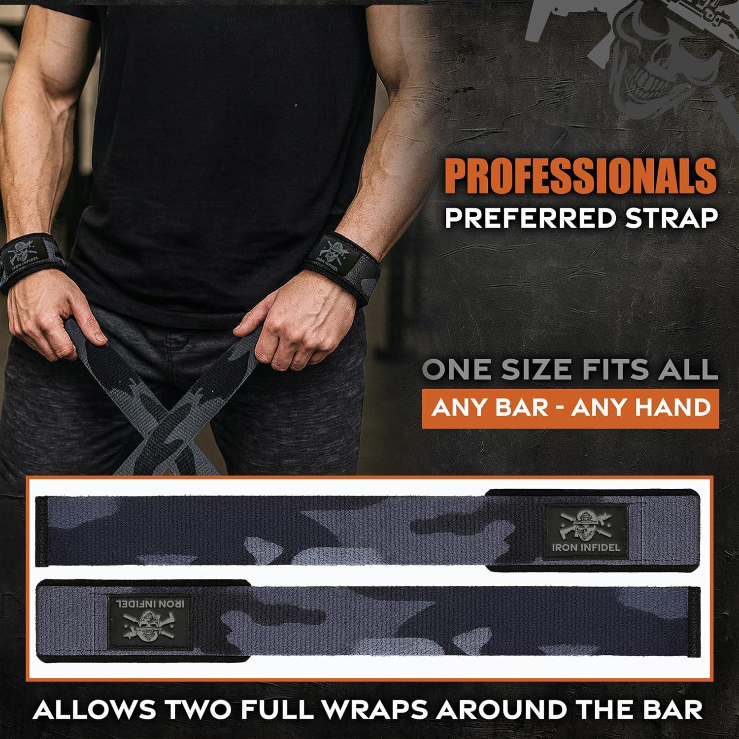 imageIron Infidel Weight Lifting Straps  Wrist Straps for Weight Lifting Deadlifting Exercise Crossfit Strength Training Olympic Lifts  Gym Straps for Grip Strength on BarCotton  Black Camo