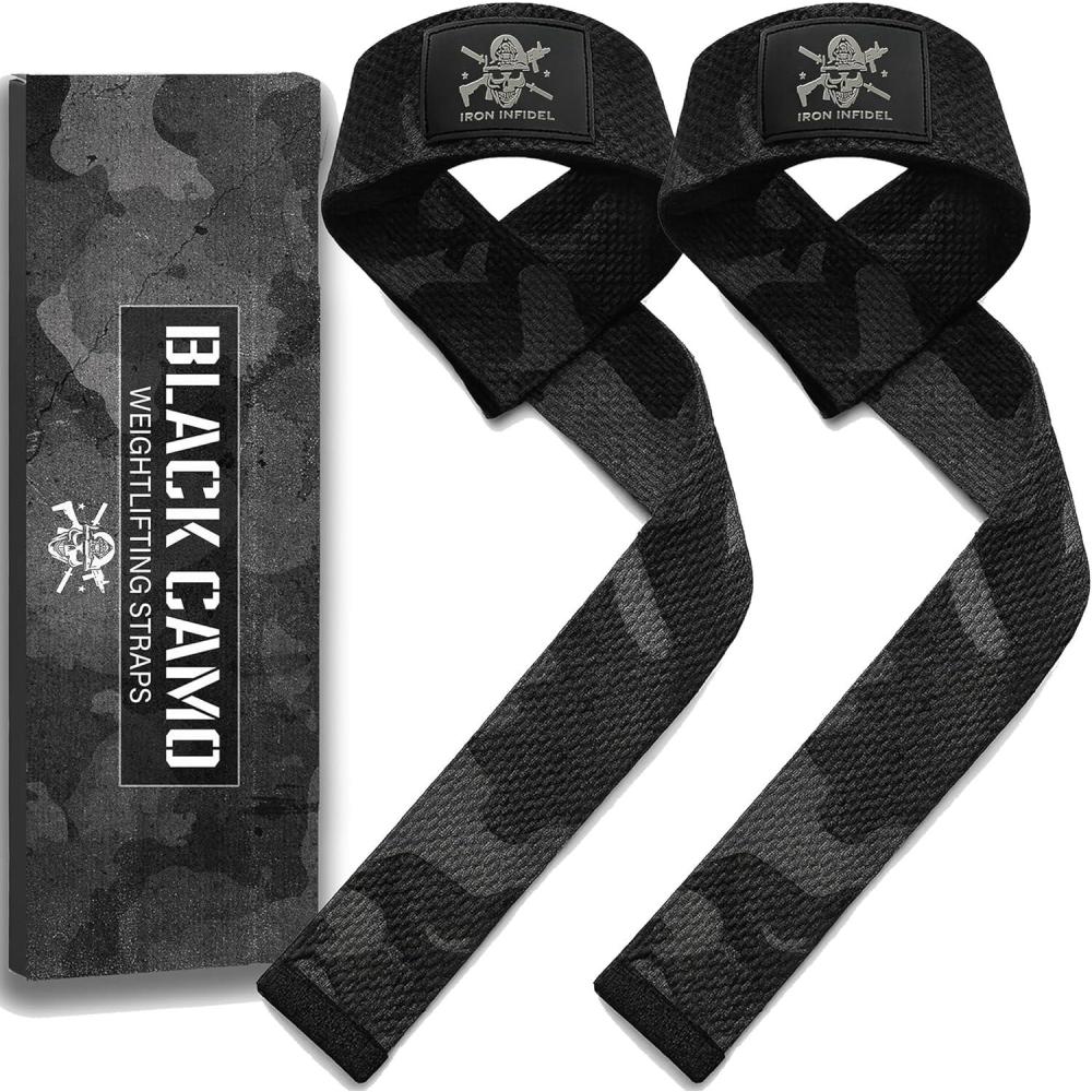 imageIron Infidel Weight Lifting Straps  Wrist Straps for Weight Lifting Deadlifting Exercise Crossfit Strength Training Olympic Lifts  Gym Straps for Grip Strength on BarCotton  Black Camo