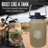 imageIron Infidel Battle Bottle  Half Gallon Water Bottle Insulated 64 oz Tactical Stainless Steel Water Jug with Handle  Gym Water Bottle with Rugged Sleeve for Storage Cobalt 2 Liter128oz  OCP Camo