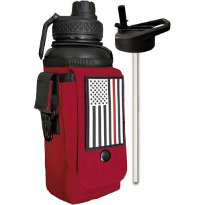 imageIron Infidel Battle Bottle  Half Gallon Water Bottle Insulated 64 oz Tactical Stainless Steel Water Jug with Handle  Gym Water Bottle with Rugged Sleeve for Storage Cobalt 2 Liter32oz  Red Line