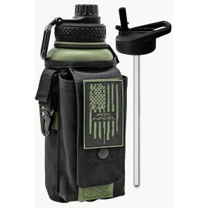 imageIron Infidel Battle Bottle  Half Gallon Water Bottle Insulated 64 oz Tactical Stainless Steel Water Jug with Handle  Gym Water Bottle with Rugged Sleeve for Storage Cobalt 2 Liter32oz  Widowmaker