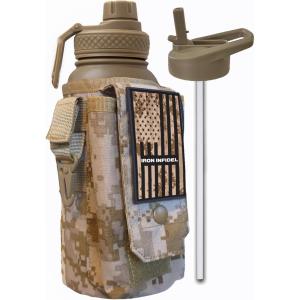 imageIron Infidel Battle Bottle  Half Gallon Water Bottle Insulated 64 oz Tactical Stainless Steel Water Jug with Handle  Gym Water Bottle with Rugged Sleeve for Storage Cobalt 2 Liter32oz  MARPAT
