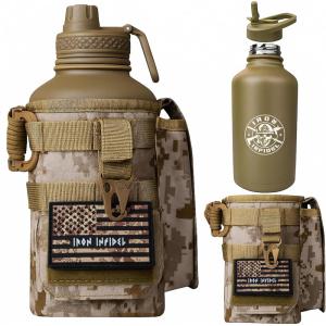 imageIron Infidel Battle Bottle  Half Gallon Water Bottle Insulated 64 oz Tactical Stainless Steel Water Jug with Handle  Gym Water Bottle with Rugged Sleeve for Storage Cobalt 2 Liter64oz  MARPAT