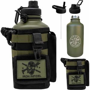 imageIron Infidel Battle Bottle  Half Gallon Water Bottle Insulated 64 oz Tactical Stainless Steel Water Jug with Handle  Gym Water Bottle with Rugged Sleeve for Storage Cobalt 2 Liter64oz  Widowmaker