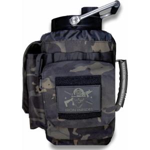 imageIron Infidel Battle Bottle  Half Gallon Water Bottle Insulated 64 oz Tactical Stainless Steel Water Jug with Handle  Gym Water Bottle with Rugged Sleeve for Storage Cobalt 2 Liter128oz  Black Camo